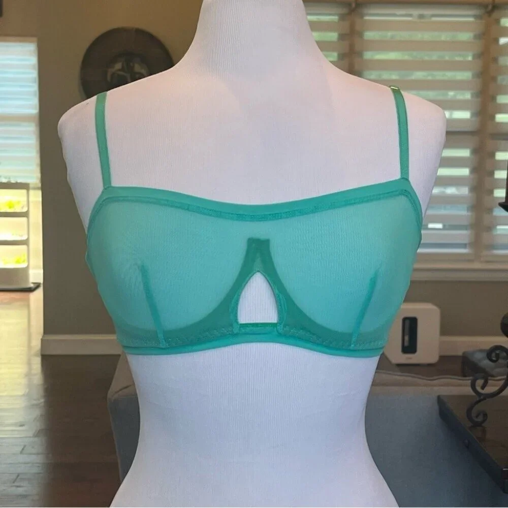 NWT We are HAH Free People Bra Fits 30-38C Teal Mesh Sheer 30C 32C 34C 36C 38C